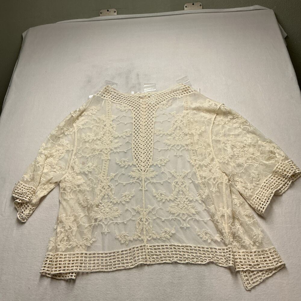 Roommates - Womens Boho Lace Duster Cardigan - Large - Ivory - Open Front , 3894 - Picture 8 of 9